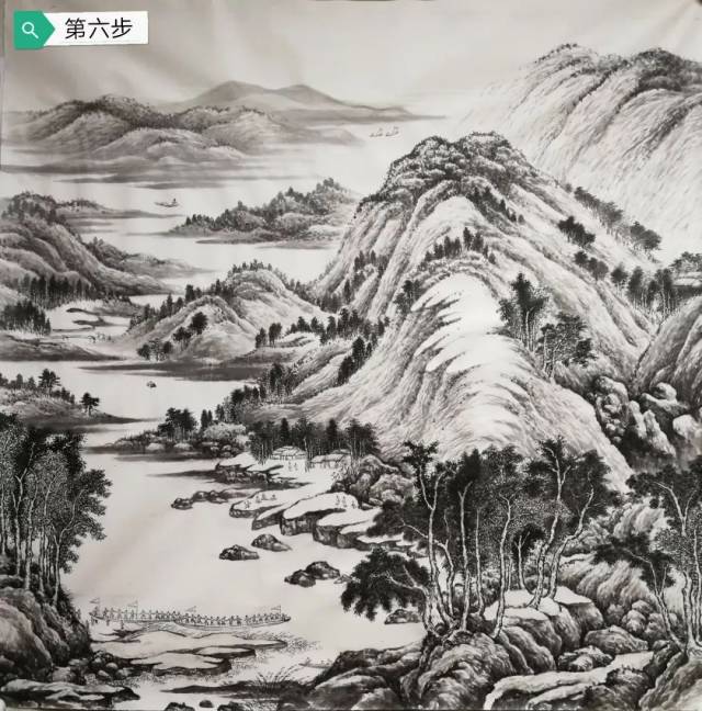 五代画家董源作品《龙宿郊民图》临摹步骤