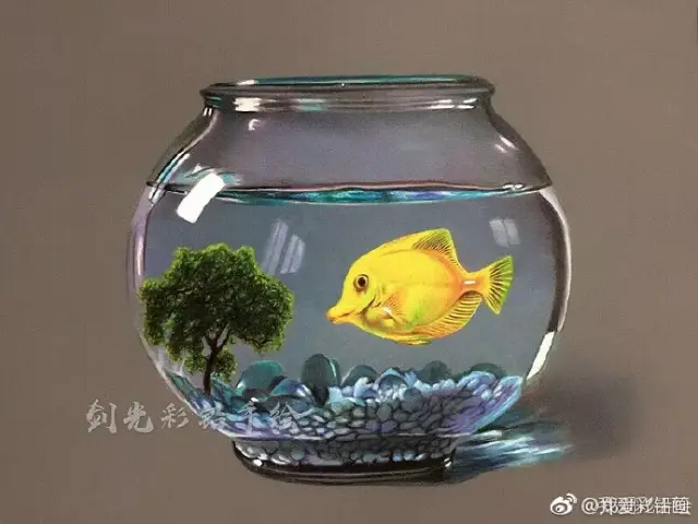 绘画艺术丨彩铅教程--九个步骤教你画一个牛逼的鱼缸