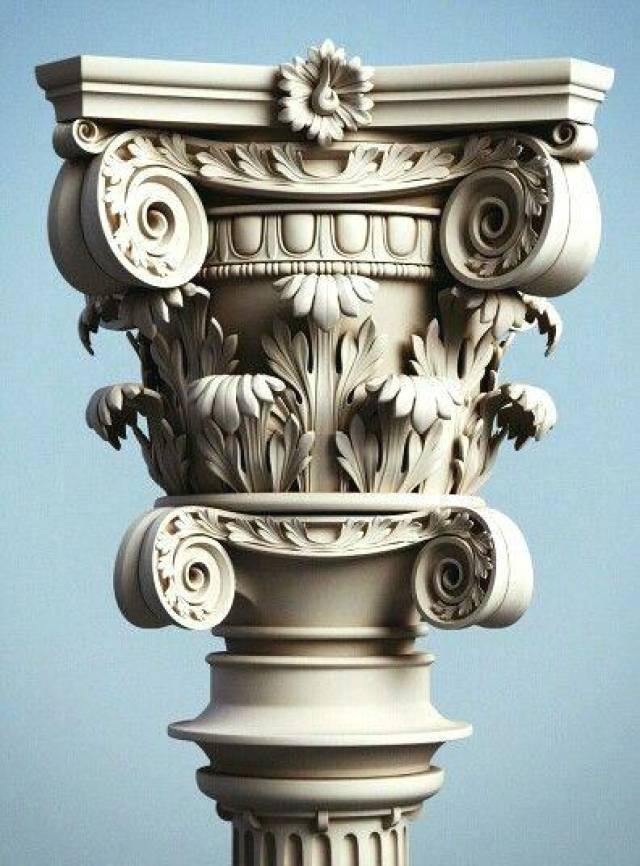 奥尼克柱式柱头上的涡卷加入科林斯芼莨叶柱头上,从创造了混合式柱式