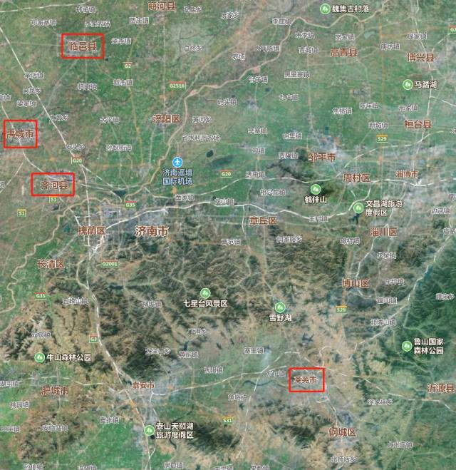 济南周边卫星地图 从城市发展的角度来看,济南向北吞并德州南部的