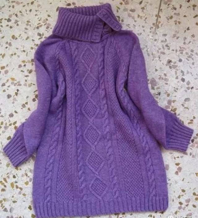 漂亮的紫色女童长款套头毛衣针织,附编织教程与图解