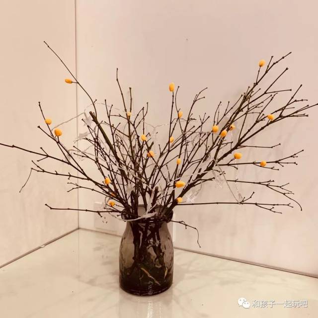 树枝(公园里捡,不是折哦,我昨天捡的是梅花树的剪枝) 超轻粘土(做花朵