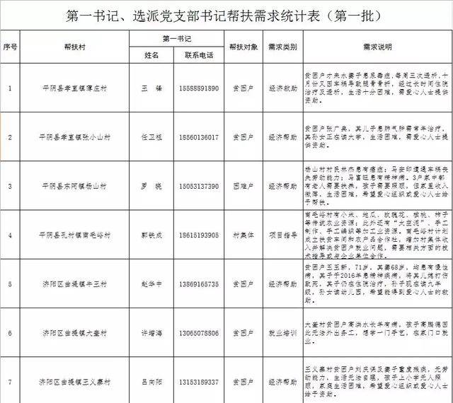 《第一书记,选派党支部书记帮扶需求统计表(第一批)》