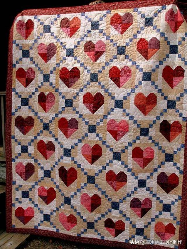 「拼布作品」三角形毯子制作和心形的毯子作品欣赏