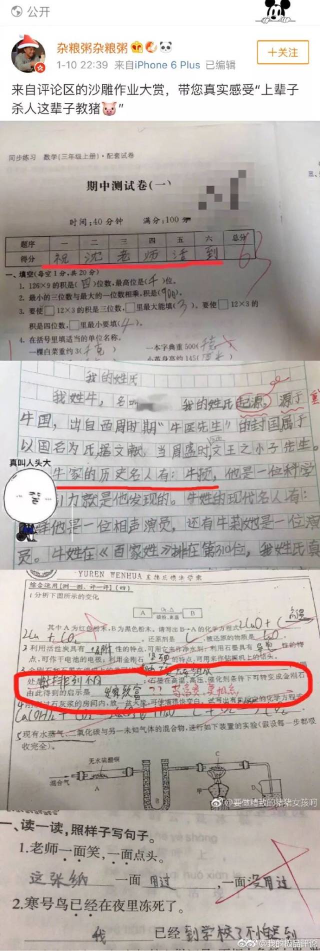 最近该考试的考试 该放假的放假 只有小学生们的沙雕作业 能安抚一下