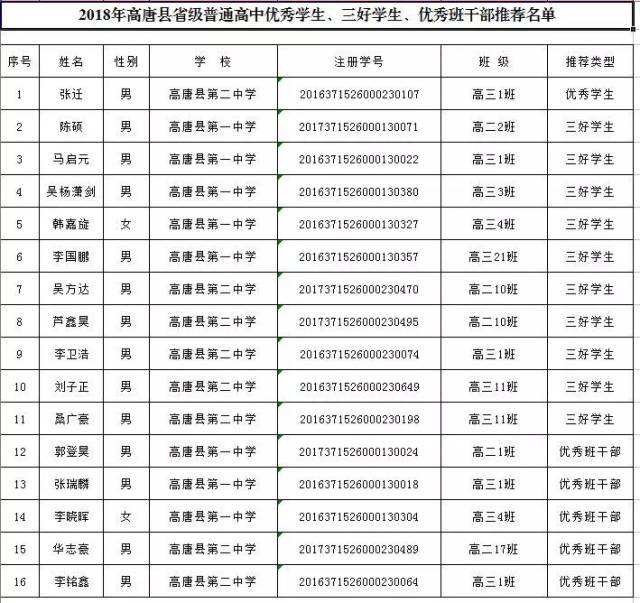 聊城高唐这些学生被推荐为省(市)级三好学生,优秀学生干部!