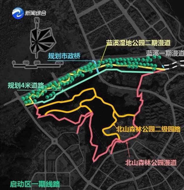 园林绿化,环境整治 及相关配套设施等 蓝溪湿地公园至北山漫道工程