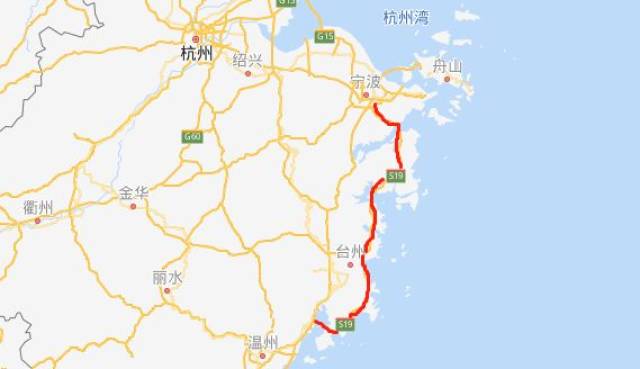 红线为浙江沿海高速宁波至台州段 从此,东部沿海的市民 往返甬,台