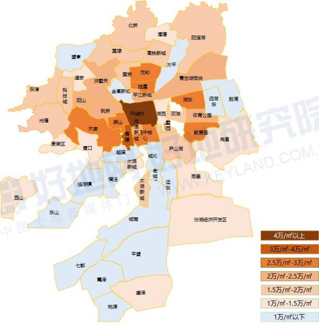 苏州市区板块最高楼面价区间分布图