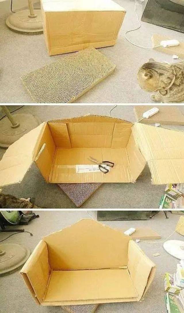 不要的纸箱废物利用,diy制作可爱猫窝的方法!