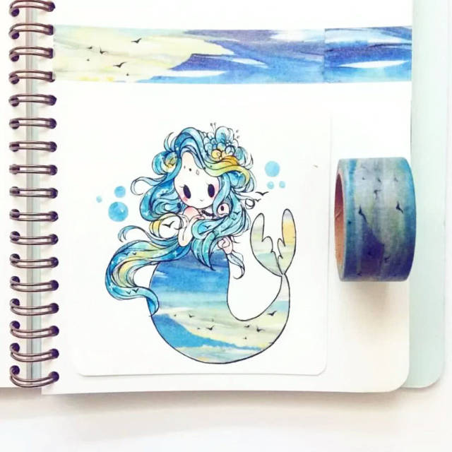 插画师的"纸胶带"爆火,画出q版美人鱼,网友:想养一只!