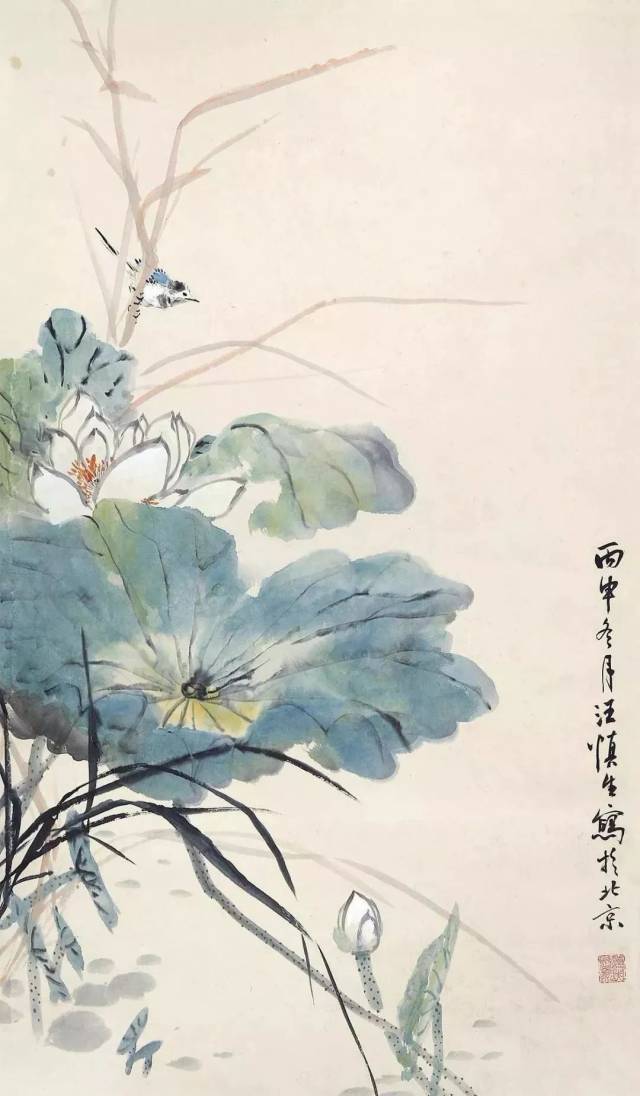 藤萝蜜蜂 汪慎生擅花鸟,山水,能工笔亦能写意,尤以小写意花鸟画享誉画