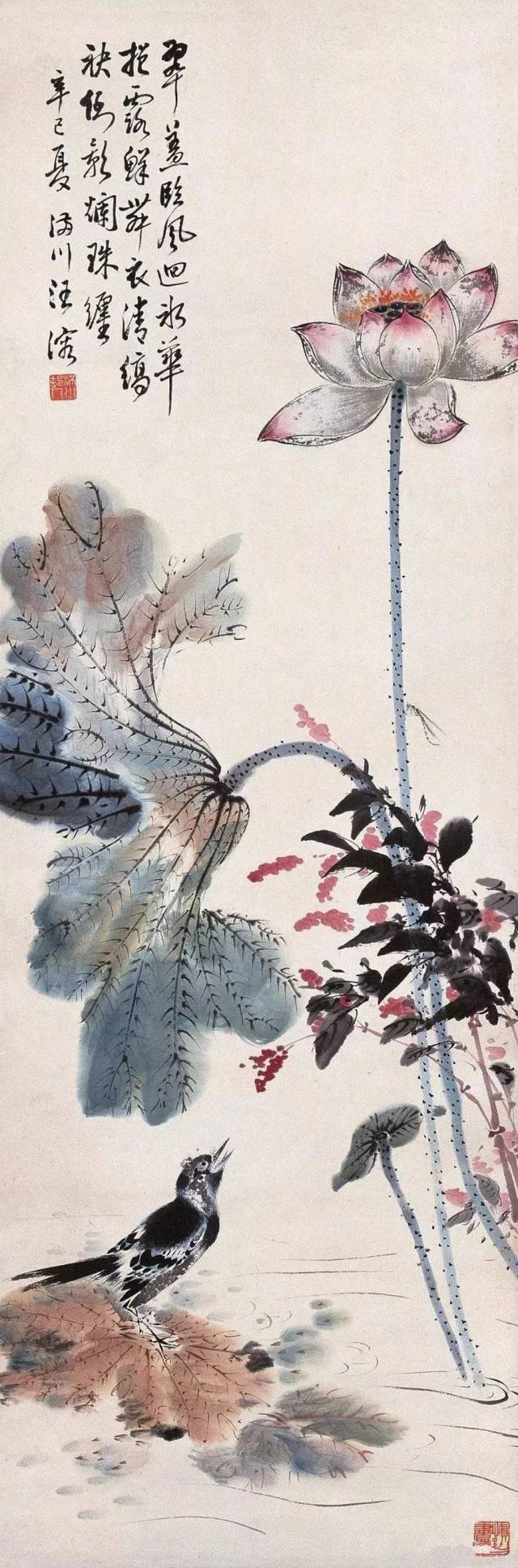 藤萝蜜蜂 汪慎生擅花鸟,山水,能工笔亦能写意,尤以小写意花鸟画享誉画