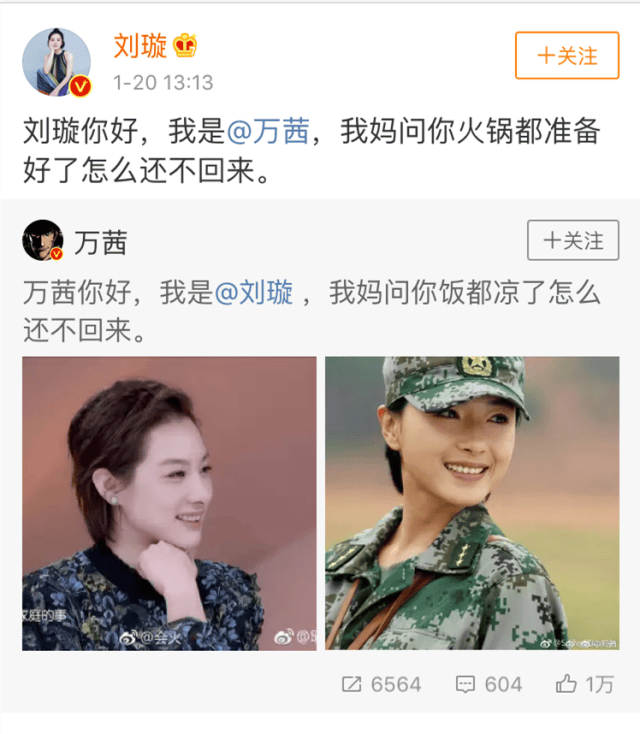 万茜微博喊话刘璇回家吃饭,盘点娱乐圈中,那些酷似双胞胎的女星