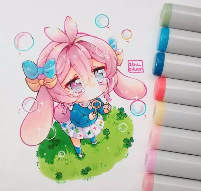 干货|学动漫马克笔上色,从q版卡通萌漫少女入手最合适