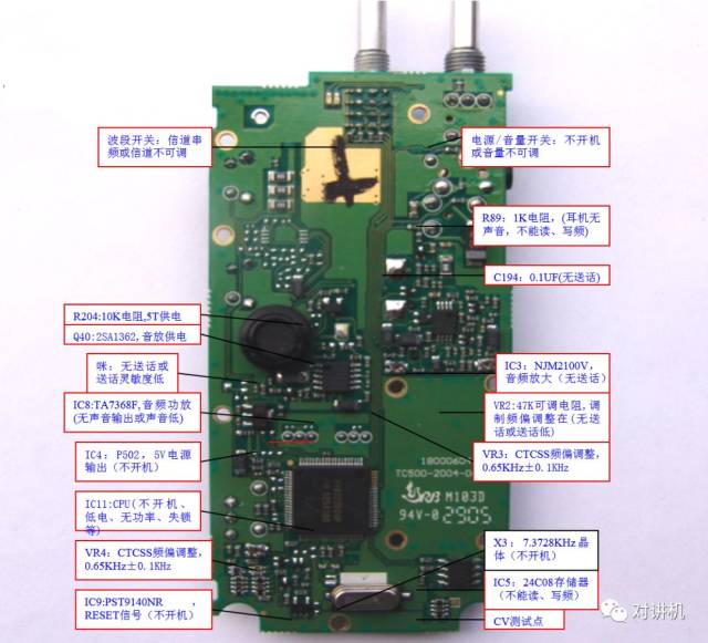 tc500对讲机主板元器件部位图