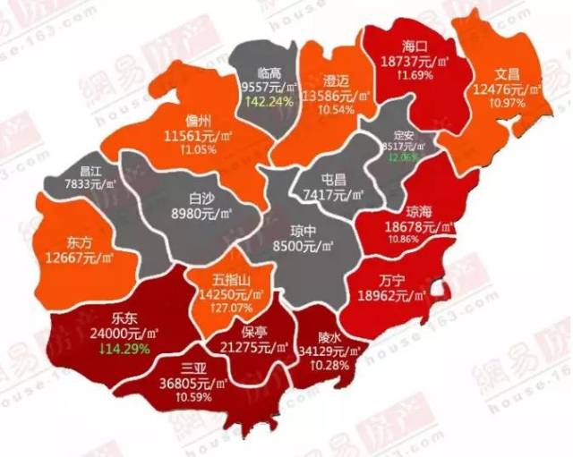 我们再配合下,海南各市的房价地图,一一道来.