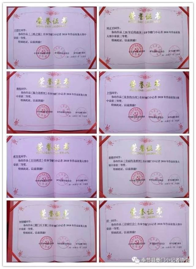 部分指导老师的荣誉证书