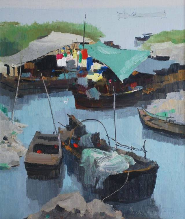 吴冠中,《渔港》,油画,100×85cm,2002