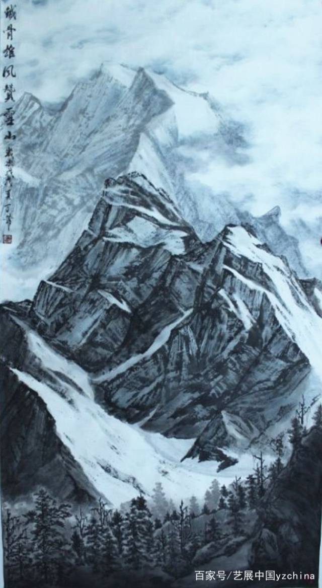 丁芾是中国水墨高原雪山画法创始人李兵先生的高足,其冰雪山水以独特