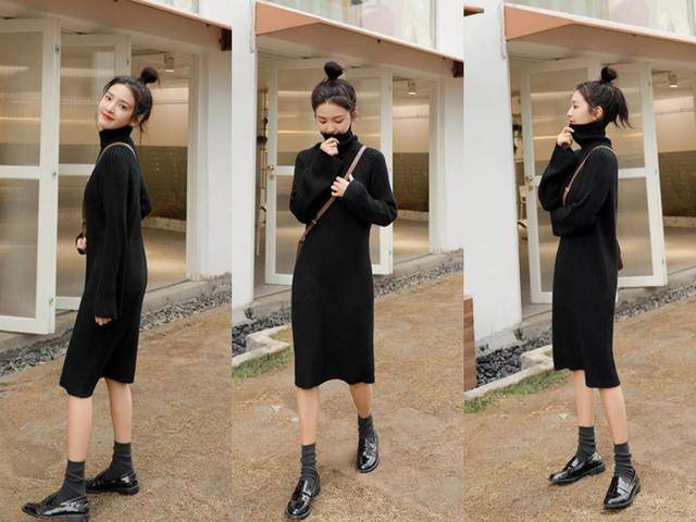 黑色连衣裙搭配黑色鞋子,优雅又显瘦,还很有气质!