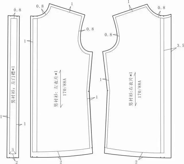 9 男衬衫领,袖结构制图▲ 在男衬衫净样的基础上,四周加上缝份,在需要