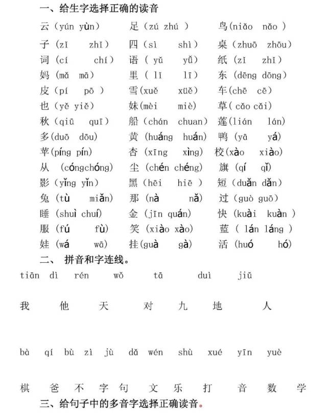 部编版一年级语文音节拼读全汇总 拼音学习重点 生字练习全汇总,给