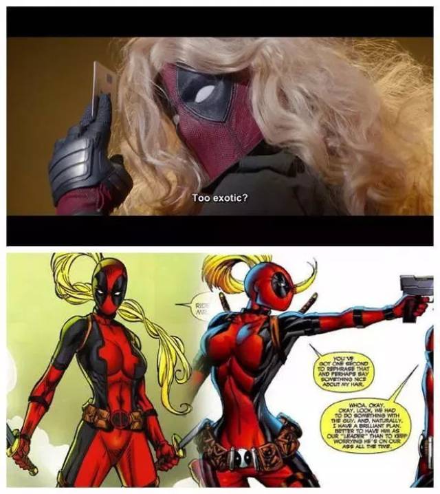 这金发的女装大佬造型!是致敬了漫画中的"女死侍"(lady deadpool)