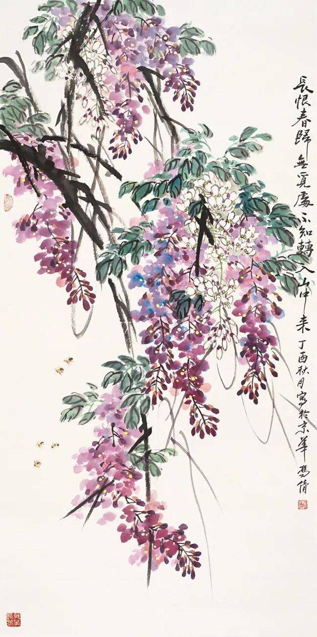 写意紫藤作品欣赏 冯倩笔下的紫藤别具风韵,色彩雅致高贵,簇簇藤花