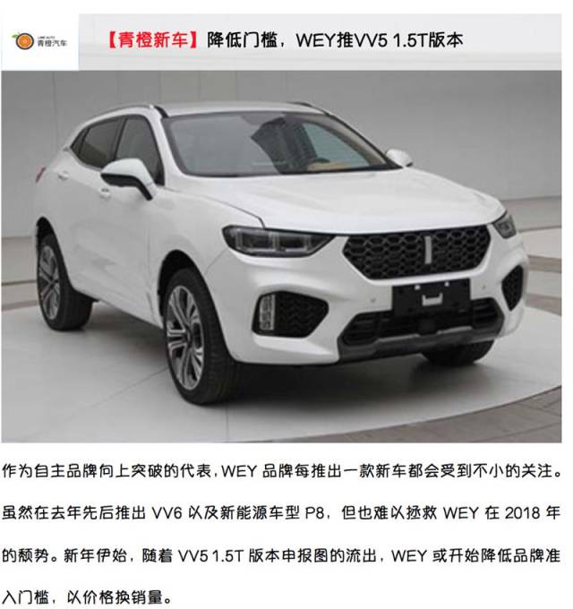 【青橙新车】降低门槛,wey推vv5 1.5t版本