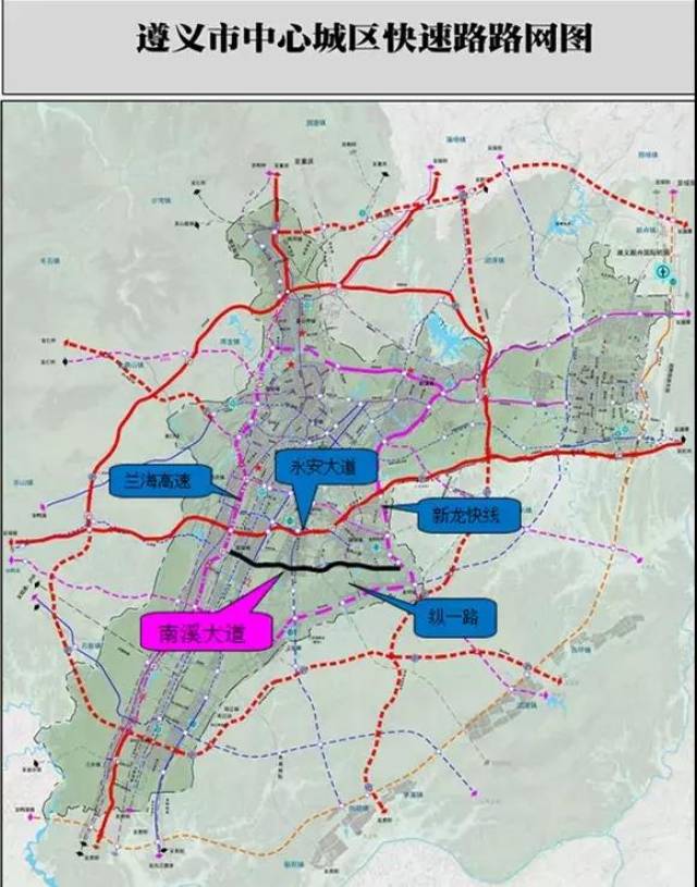 南溪大道在遵义市中心城区快速路路网图位置