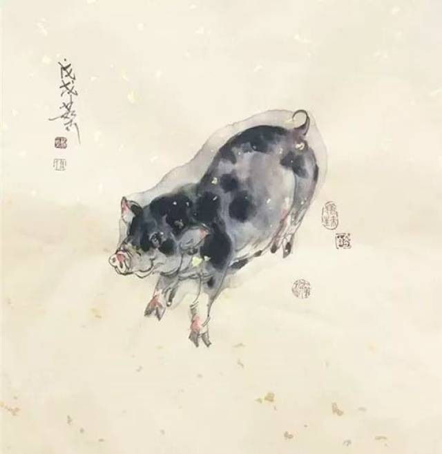 诸事顺意!国画作品中的《猪》