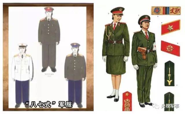 1985年式军服基本沿用了1955年式军服样式,取消红领章,红五角帽徽