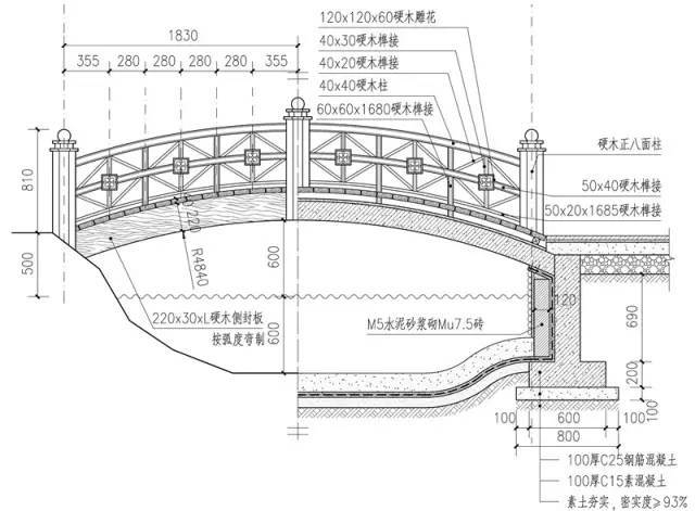 人行拱桥剖面图