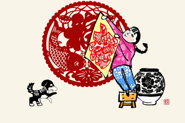 2, 老人住的窗户,窗花内容以花草动物为主,图个身体硬朗;已婚未育的小