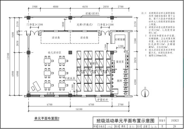 厨房 班级活动单元平面图(活动单元人均使用面积下拗值)