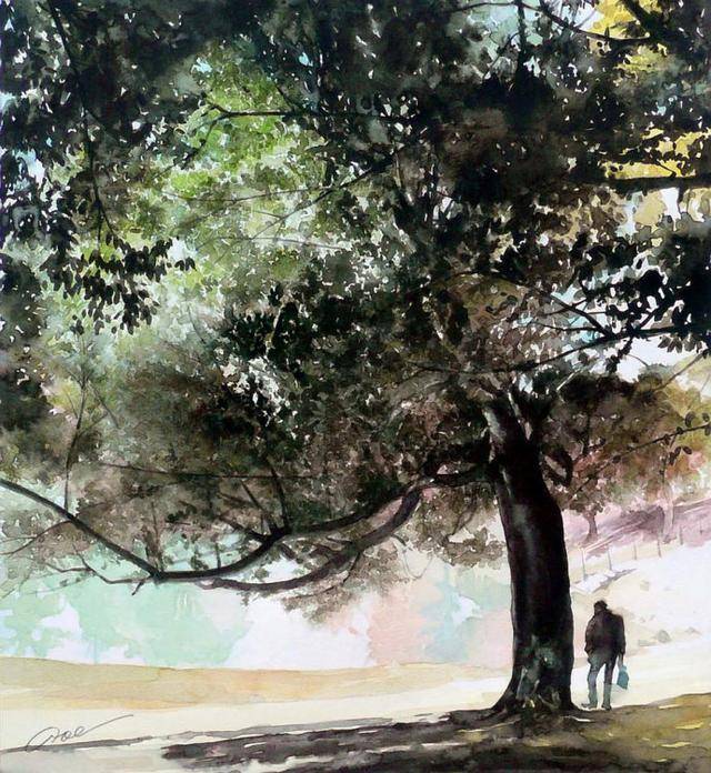 我的水彩画只用三种透明水彩画(红色,黄色和蓝色)完成.