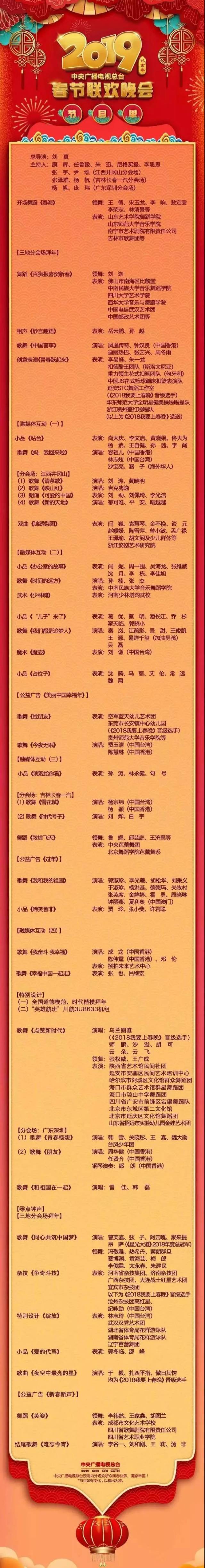 央视春晚节目单来了!