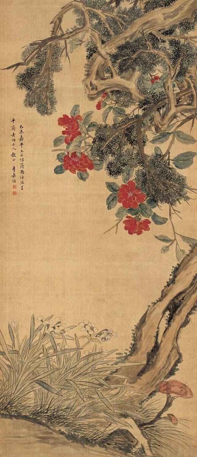 [清代]杨晋《岁朝图》,绢本设色,72.5×42cm.私人藏品.