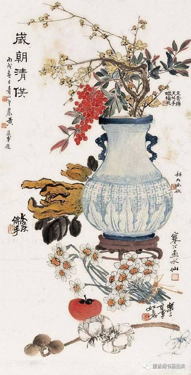 的画师们描画冬季不能见到的花卉禽鸟,陈列宫中,以增添岁朝的喜庆气氛