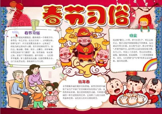 猪年春节手抄报模板,快为孩子收藏备用!