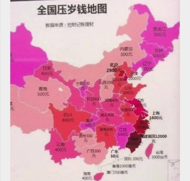 一张全国压岁钱地图刷爆【搞笑】