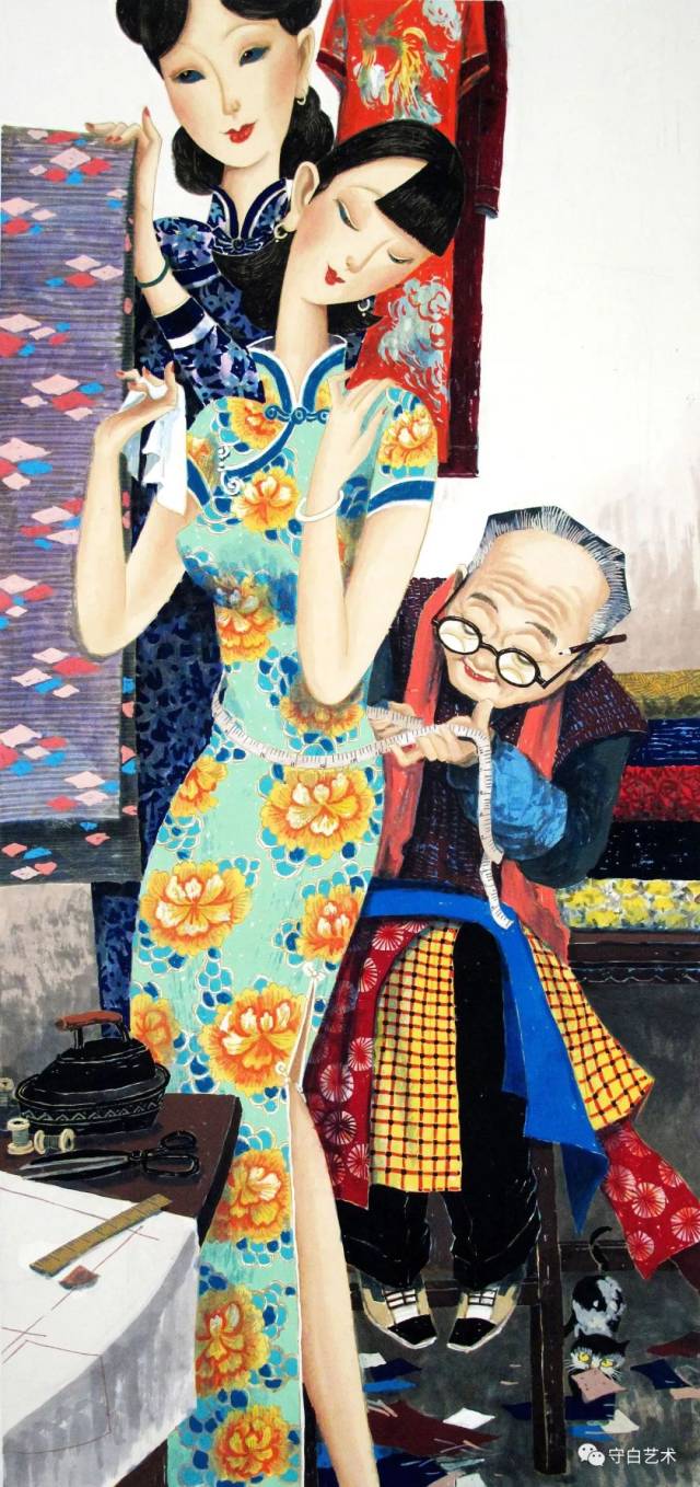 重彩画:《春映步高里》李守白 70x111cm 2009