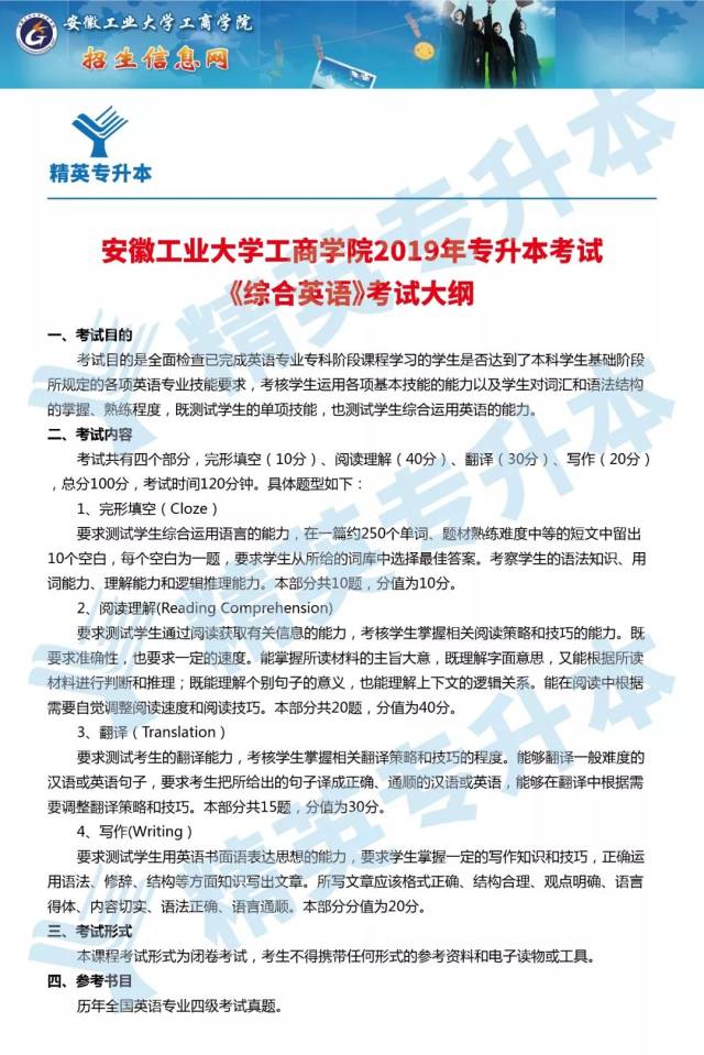 【精英快讯】安徽工业大学工商学院2019年专升本拟招生计划及各专业