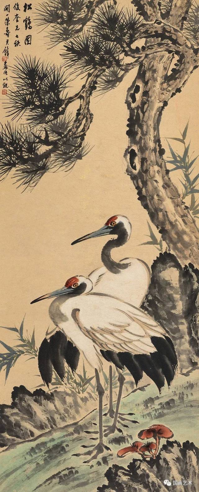 寓意健康长寿的松鹤图成为国画中的典题材,用于祝寿,特别适合老年人