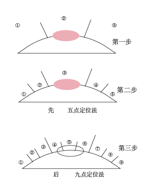 第三步在三个等分的基础上,每个区域划分三个小等分于是便形成了九点