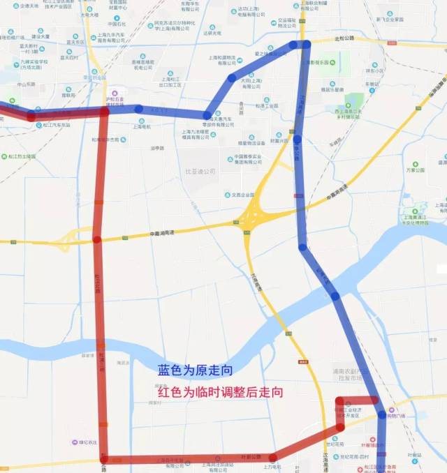 经富荣路,思源路,叶新公路,松卫北路,泖亭路,香闵路至车墩长途汽车站