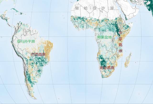 南美洲和非洲绿叶植被变化情况