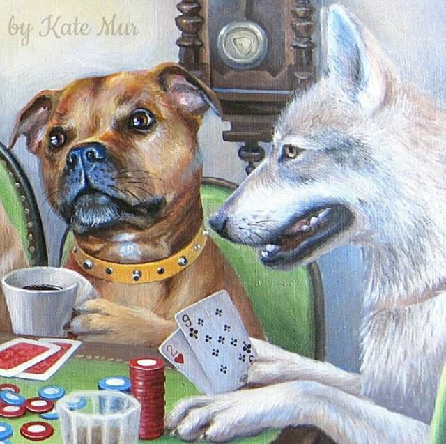 油画篇 kate mur的想象力和创造力非常棒 比如这一幅名为《玩扑克牌的