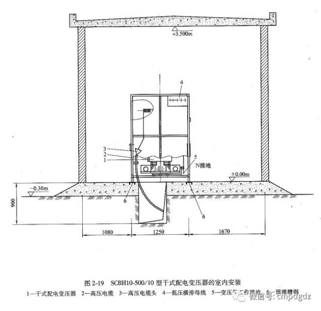 a干式配电变压器,scbh10-500/10型干式配电变压器室内安装如下图所示.